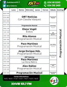 PROGRAMACIÓN COTORRA XHVIR
